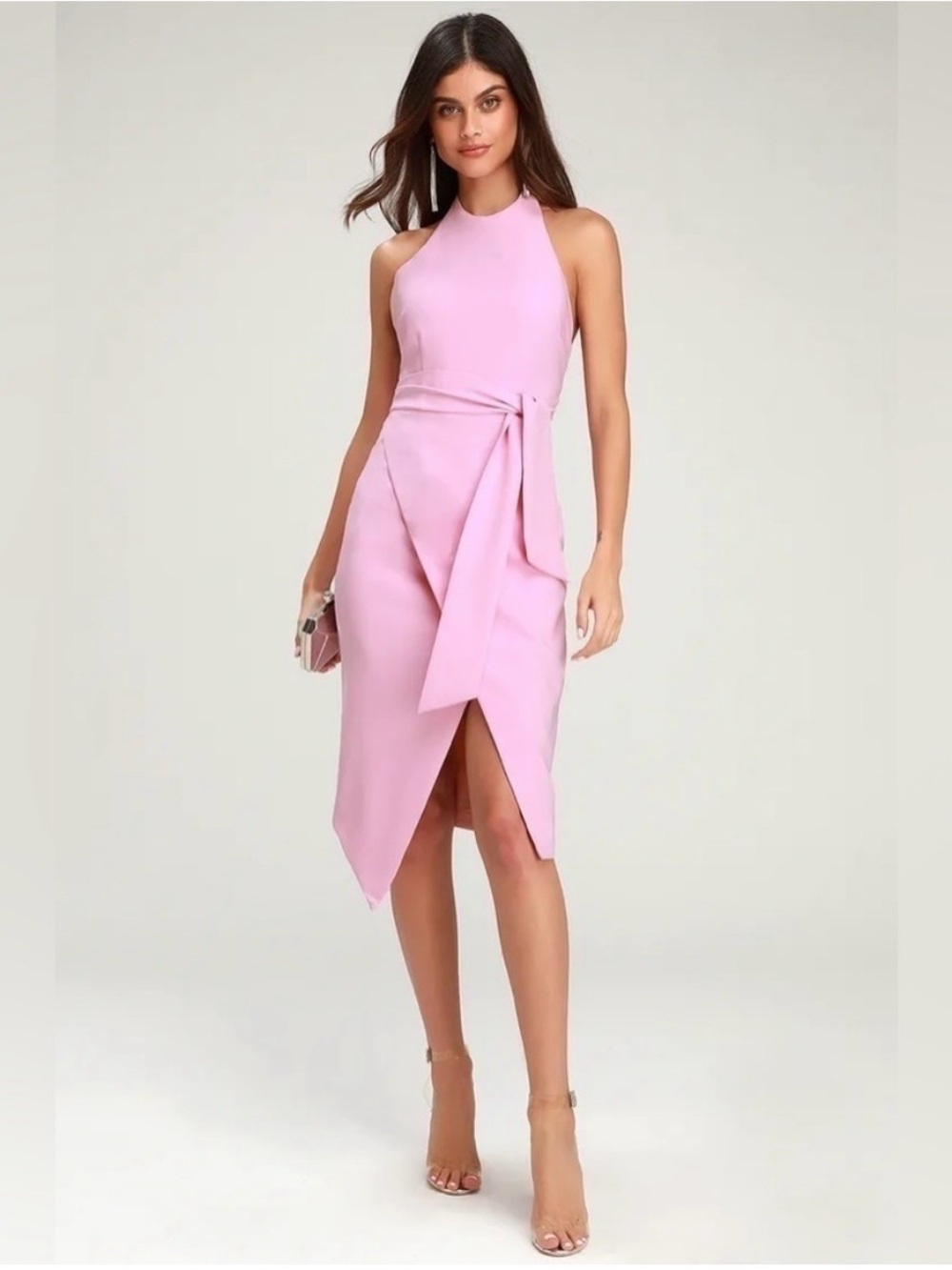 Lulu's Finders Keepers Essie Mauve Pink Tie-Front Halter Dress Size Small (4)